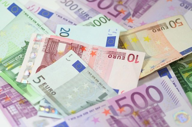 Notas de dinheiro em euro