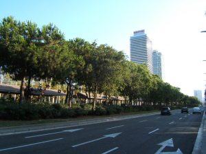 Imagem de rua ao lado do Parc del Port Olímpic, em Barcelona