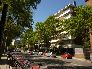 Imagem de apartamentos e árvores em uma rua de Sarrià